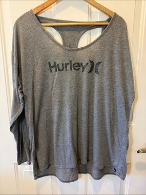 Hurley Gray Logo Long Sleeve Scoop Back Top